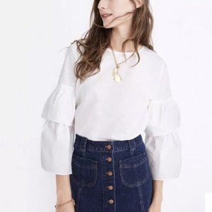 Madewell Poplin Tiered-Sleeve Top S White